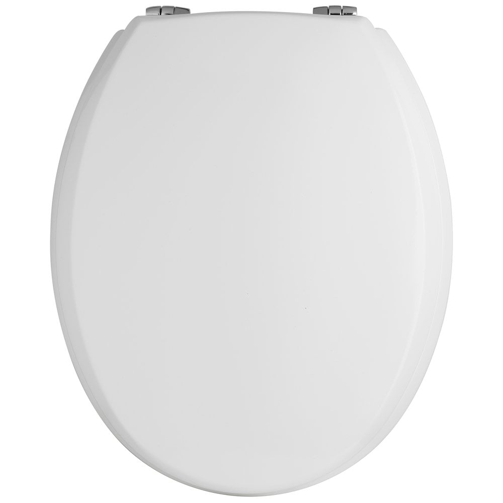 Nuie Carlton White High Level WC Toilet, Flush Pipe Kit & Chrome Hinges Seat