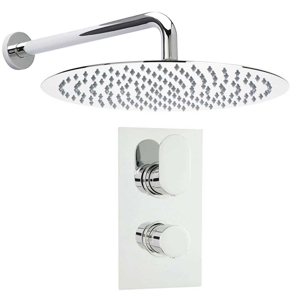 Hudson Reed Reign Thermostatic Shower Valve, Round Head 400mm & Wall Arm