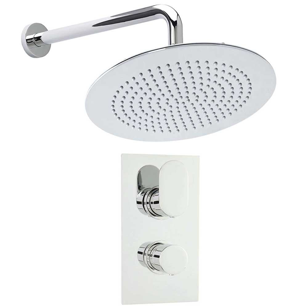 Hudson Reed Reign Thermostatic Shower Valve, Round Head 300mm & Wall Arm