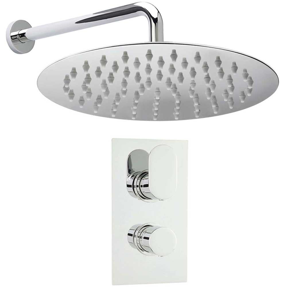 Hudson Reed Reign Thermostatic Shower Valve, Round Head 200mm & Wall Arm