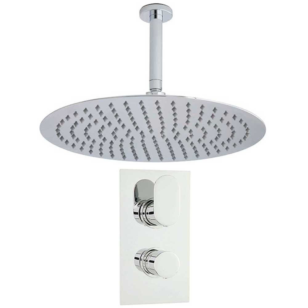 Hudson Reed Reign Thermostatic Shower Valve, Round SS Head 400mm & Ceiling Arm