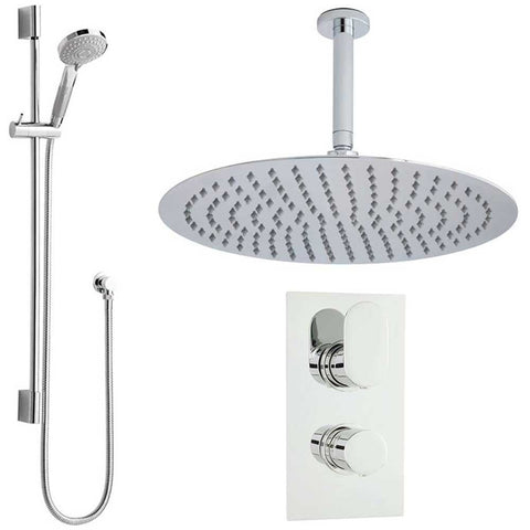 Hudson Reed Reign Thermostatic Shower Valve, Round Head 400mm & Slider Rail Kit HRSKIT395