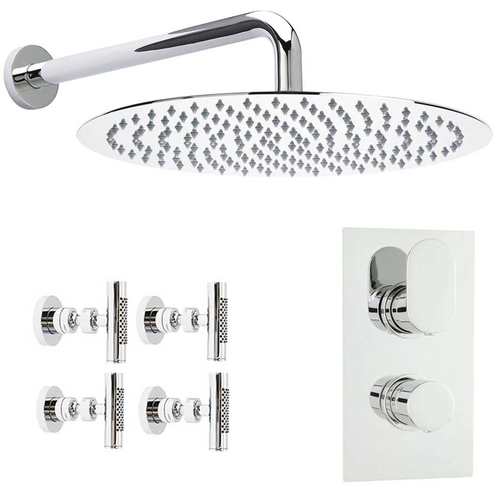Hudson Reed Reign Thermostatic Shower Valve, Round Head 400mm & 4 Body Jets HRSKIT400
