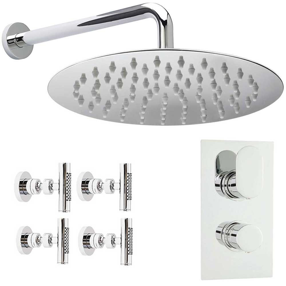 Hudson Reed Reign Thermostatic Shower Valve, Round Head 200mm & 4 Body Jets HRSKIT410