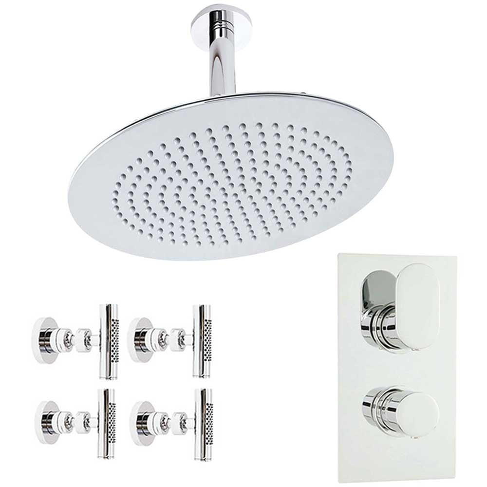 Hudson Reed Reign Thermostatic Shower Valve, Round Head 300mm & 4 Body Jets HRSKIT420