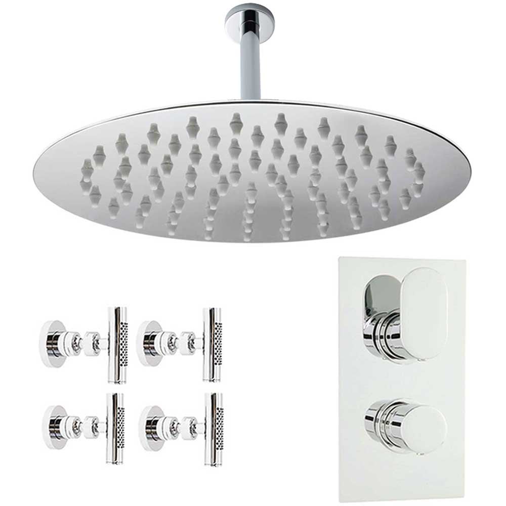 Hudson Reed Reign Thermostatic Shower Valve, Round Head 200mm & 4 Body Jets HRSKIT425