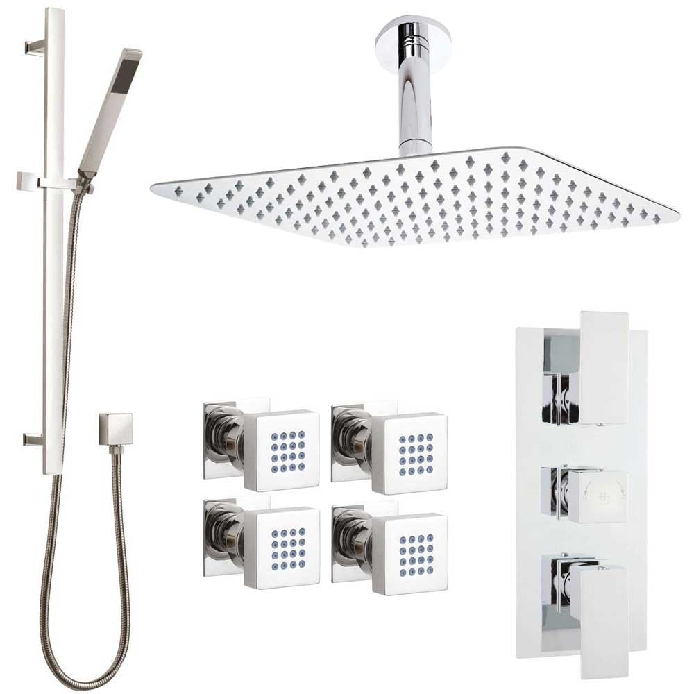 Hudson Reed Art Thermostatic Shower Valve, Square Head 400mm, Riser Kit & Jets