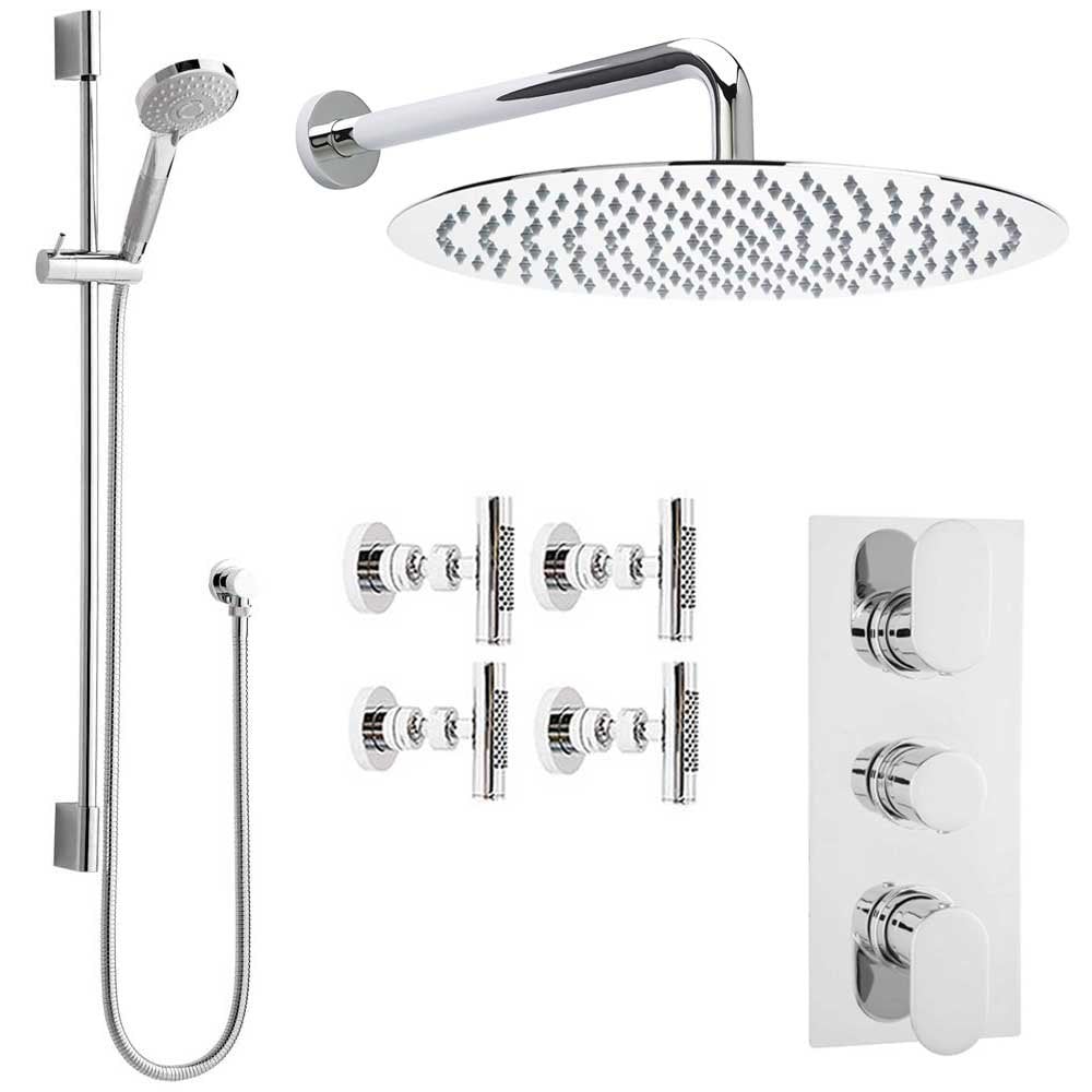 Hudson Reed Reign Thermostatic Shower Valve, Round Head 400mm, Riser & Body Jets HRSKIT435