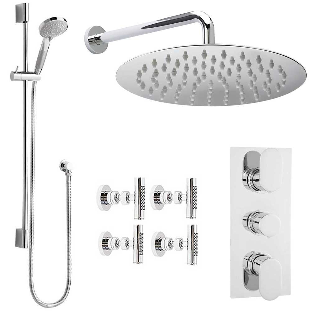 Hudson Reed Reign Thermostatic Shower Valve, Round Head 200mm, Riser & Body Jets HRSKIT445