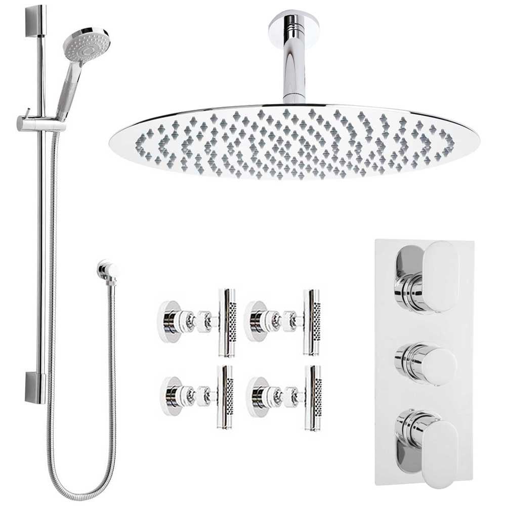 Hudson Reed Reign Thermostatic Shower Valve, Round Head 400mm, Riser & Body Jets HRSKIT450