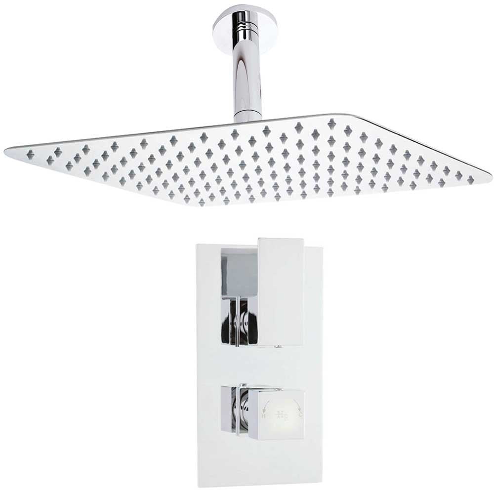 Hudson Reed Art Thermostatic Shower Valve, Square Head 400mm & Ceiling Arm