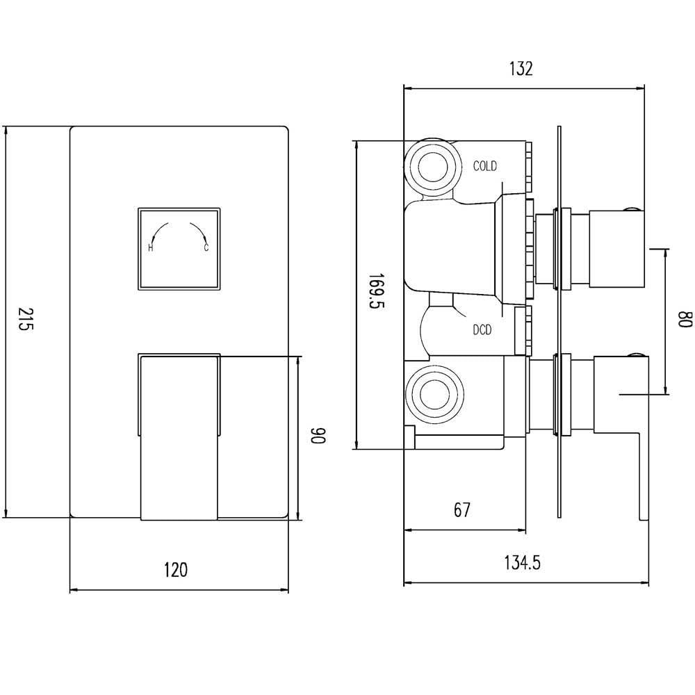 Hudson Reed Art Thermostatic Shower Valve, Square Head 400mm & Ceiling Arm