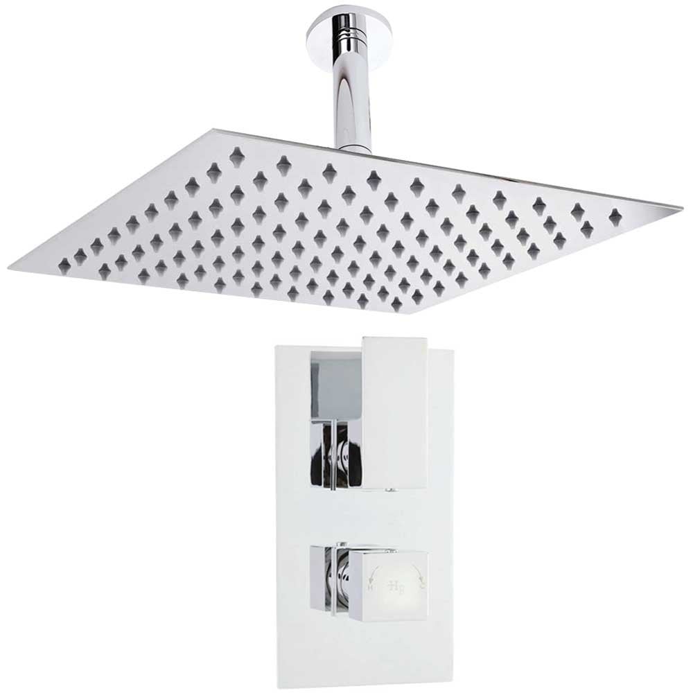 Hudson Reed Art Thermostatic Shower Valve, Square Head 300mm & Ceiling Arm