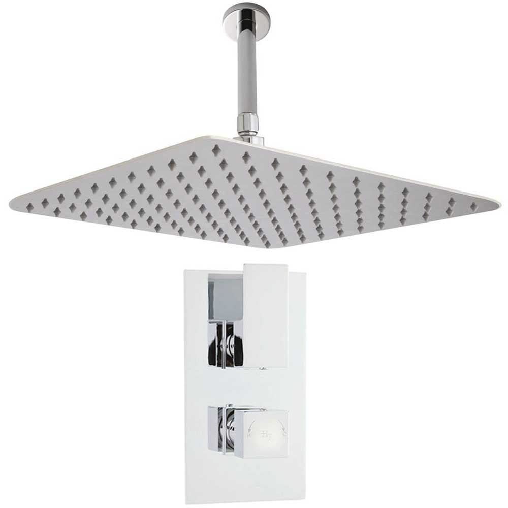 Hudson Reed Art Thermostatic Shower Valve, Square Head 270mm & Ceiling Arm