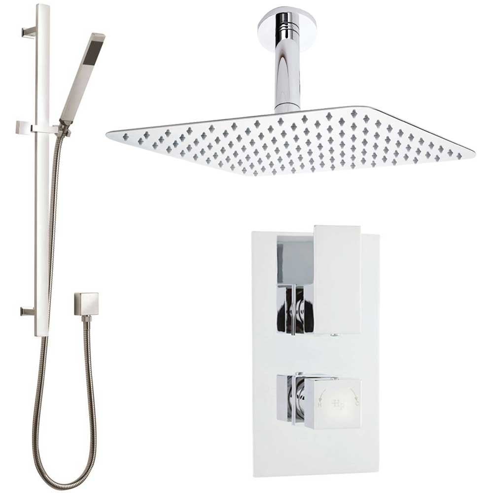 Hudson Reed Art Thermostatic Shower Valve, Square Head 400mm, Arm & Riser Kit HRSKIT510