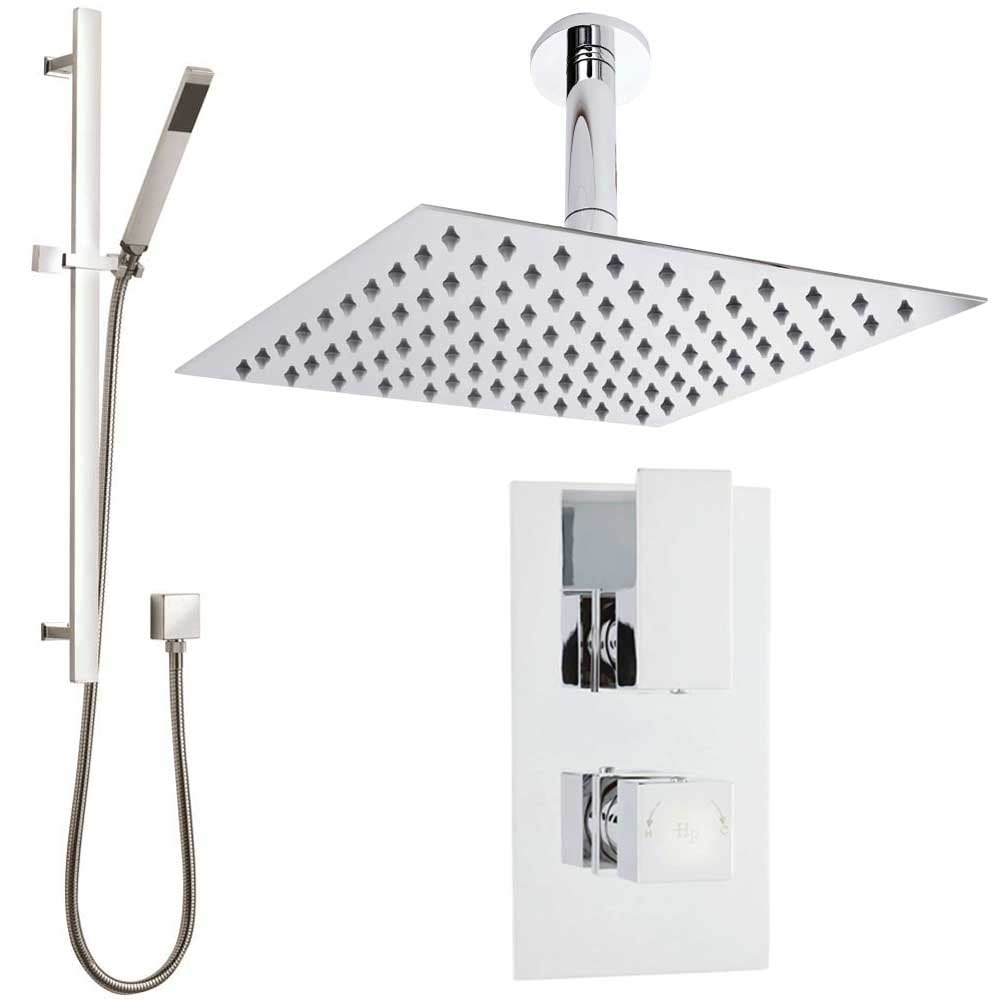 Hudson Reed Art Thermostatic Shower Valve, Square Head 300mm, Arm & Riser Kit