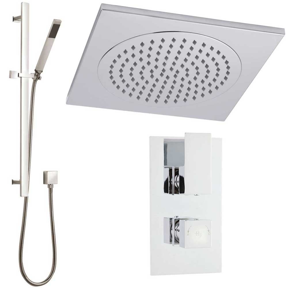 Hudson Reed Art Thermostatic Shower Valve, Ceiling Tile Head 370mm & Riser Kit