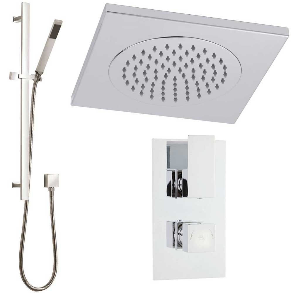 Hudson Reed Art Thermostatic Shower Valve, Ceiling Tile Head 270mm & Riser Kit