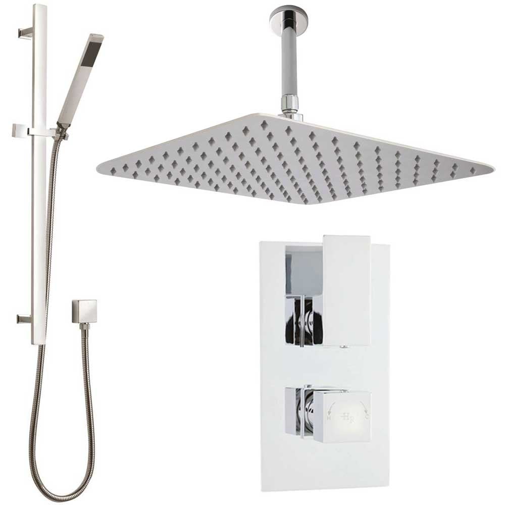 Hudson Reed Art Thermostatic Shower Valve, Square Head 400mm, Arm & Riser Kit