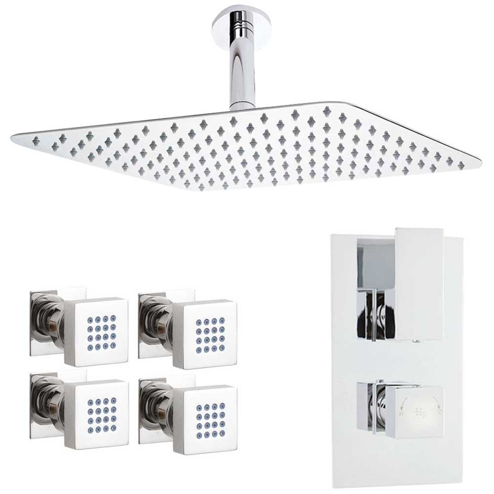 Hudson Reed Art Thermostatic Shower Valve, Square Head 400mm, Arm & 4 Body Jets HRSKIT550