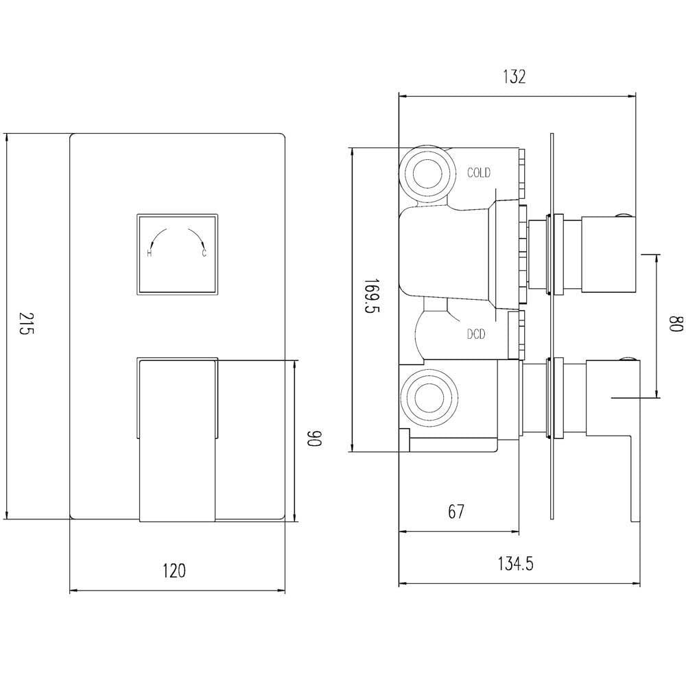 Hudson Reed Art Thermostatic Shower Valve, Square Head 200mm, Arm & 4 Body Jets