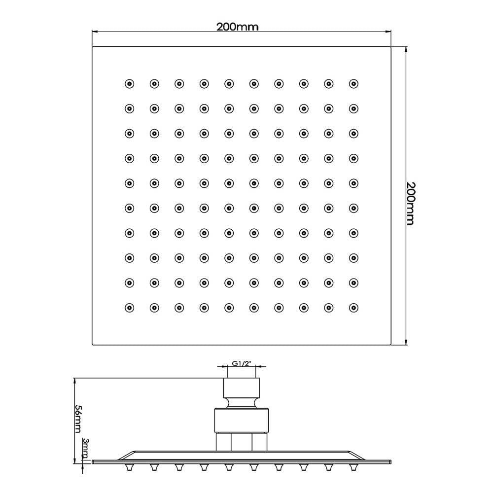 Hudson Reed Art Thermostatic Shower Valve, Square Head 200mm, Arm & 4 Body Jets