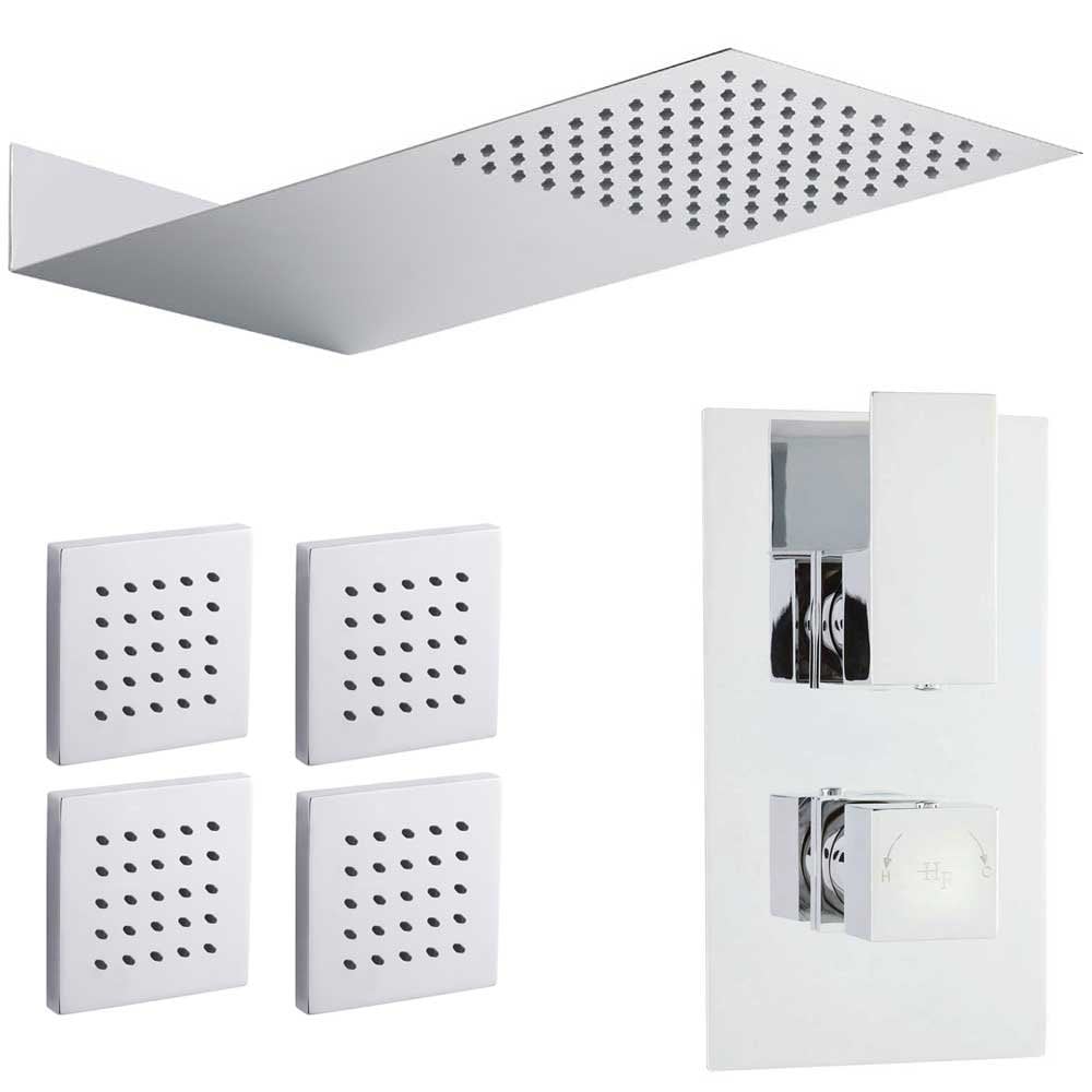 Hudson Reed Art Thermostatic Shower Valve, Rectangular Head 430mm & 4 Body Jets