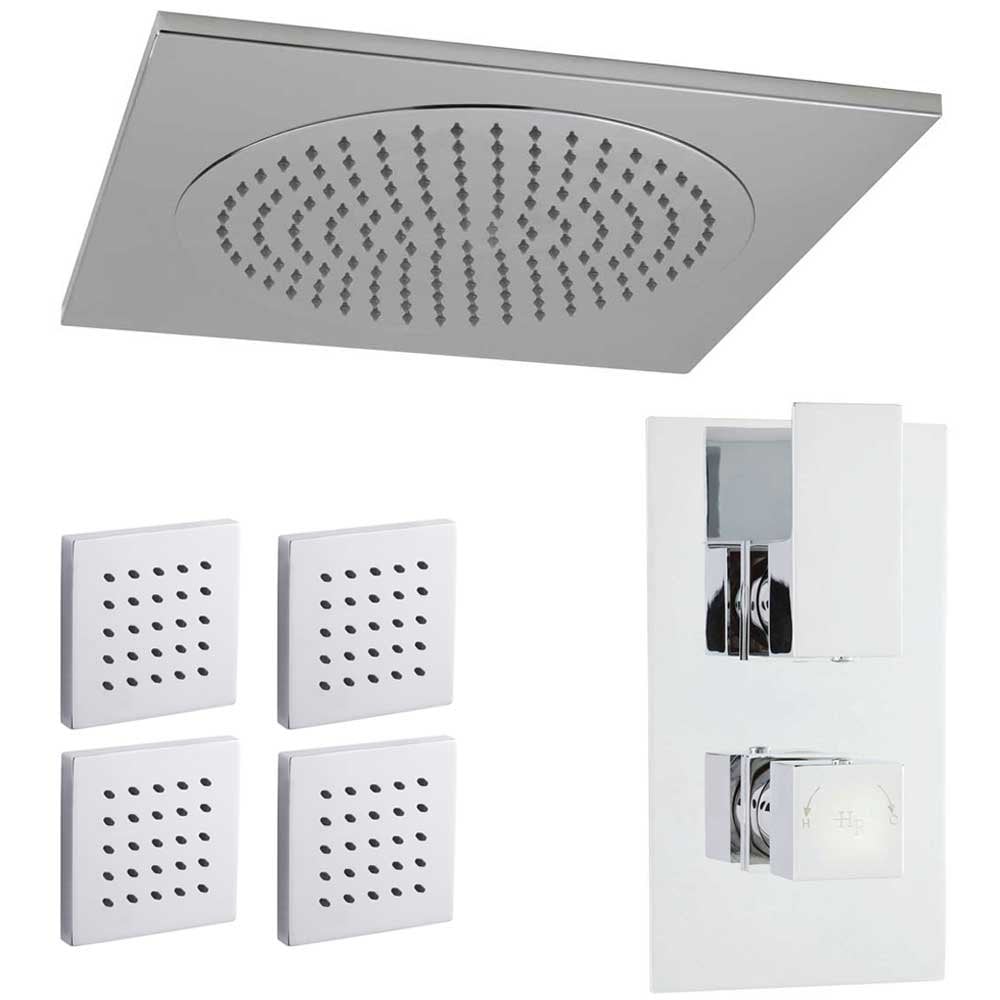 Hudson Reed Art Thermostatic Shower Valve, Ceiling Tile Head 500mm & 4 Body Jets