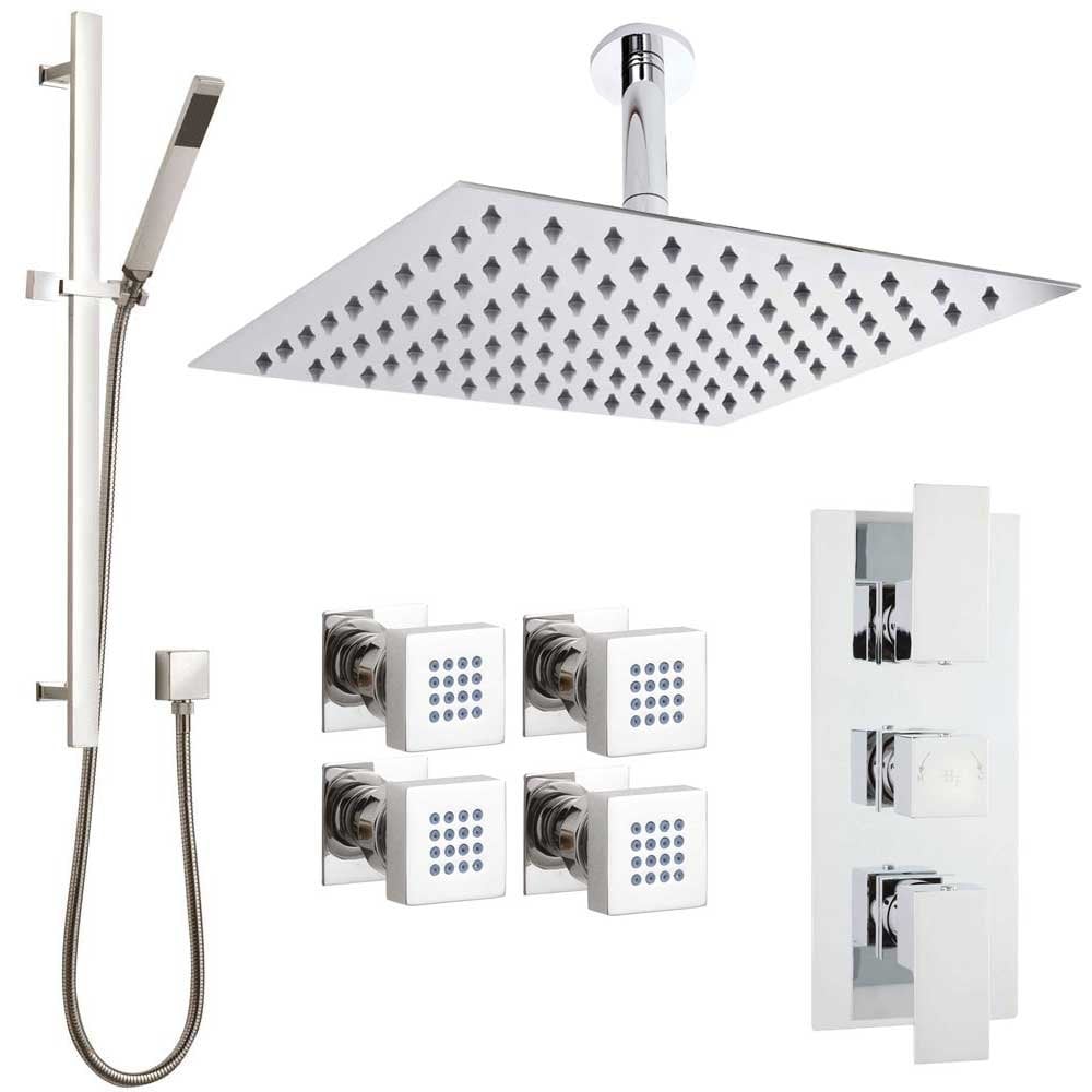 Hudson Reed Art Thermostatic Shower Valve, Square Head 300mm, Riser Kit & Jets