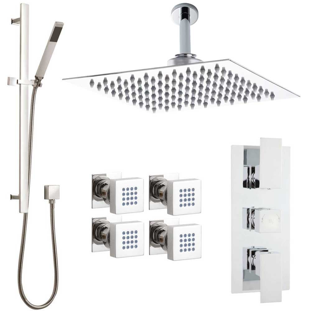 Hudson Reed Art Thermostatic Shower Valve, Square Head 200mm, Riser Kit & Jets