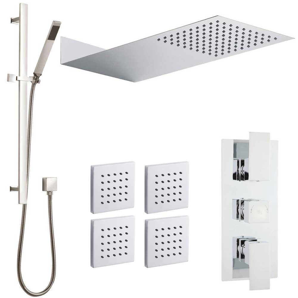 Hudson Reed Art Thermostatic Shower Valve, Rectangular Head 430mm, Riser Kit & Jets
