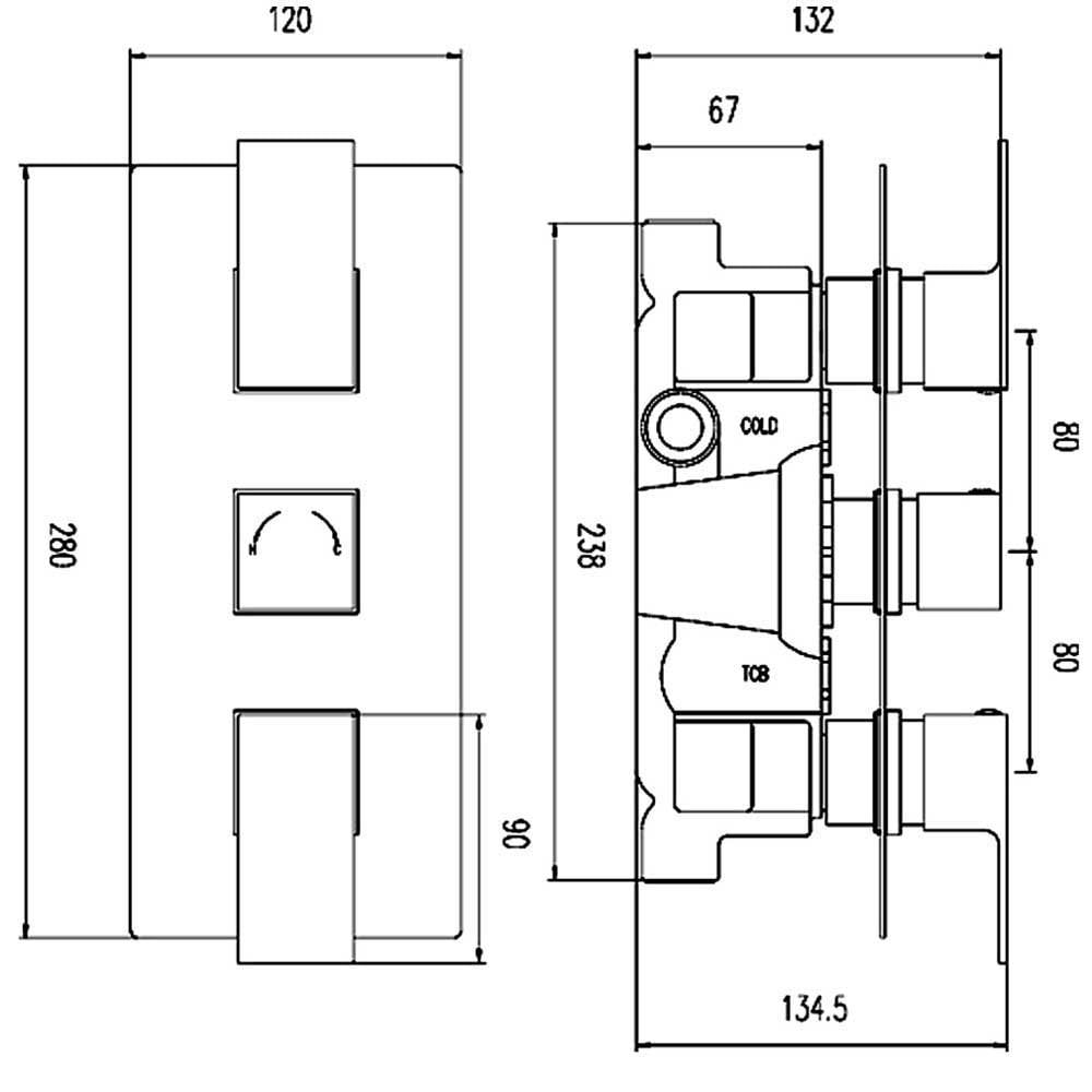 Hudson Reed Art Thermostatic Shower Valve, Rectangular Head 430mm, Riser Kit & Jets