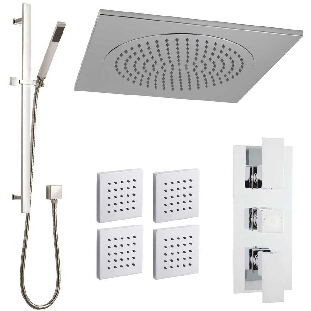 Hudson Reed Art Thermostatic Shower Valve, Ceiling Tile Head 500mm, Riser & Jets