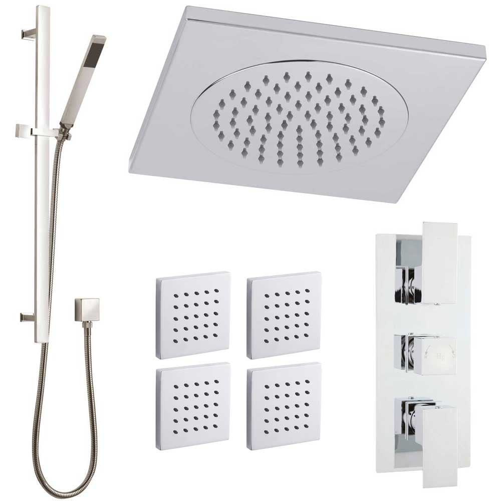 Hudson Reed Art Thermostatic Shower Valve, Ceiling Tile Head 270mm, Riser & Jets
