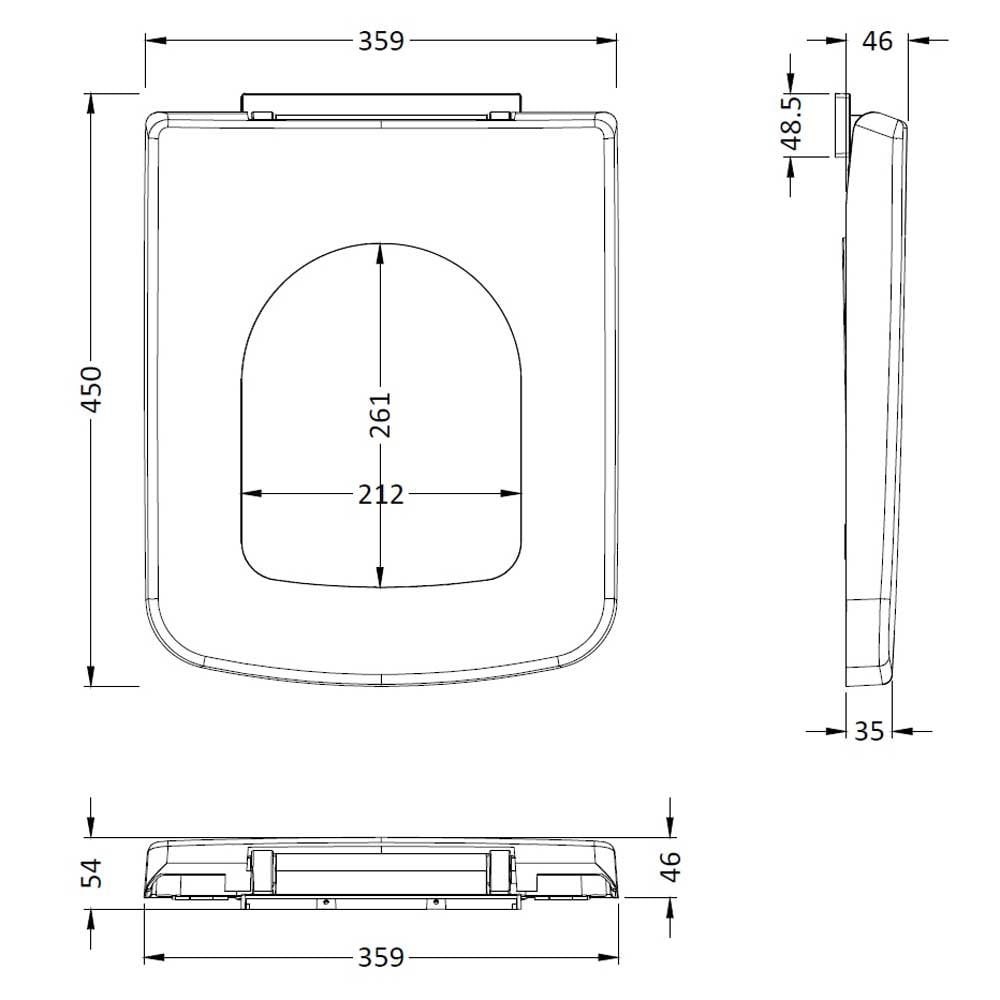 Nuie Square Toilet Seat,Top Fix, S-Close (PP)