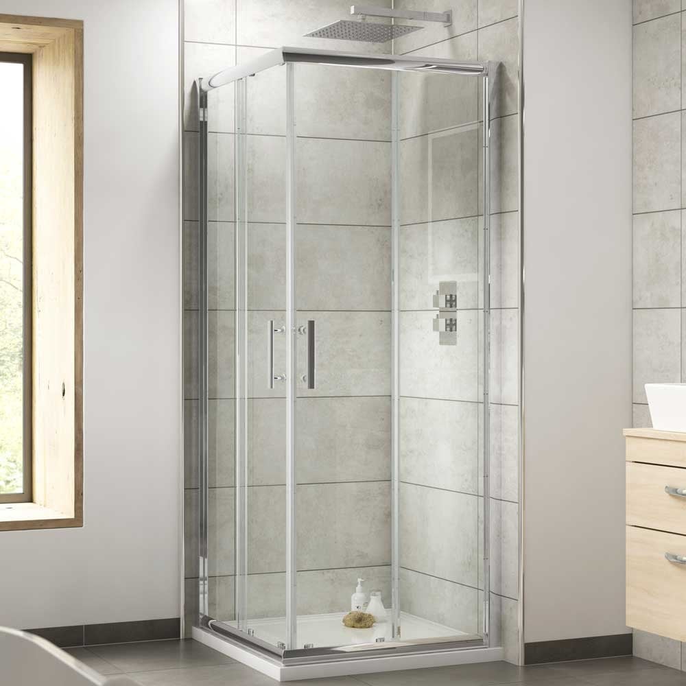 Nuie Pacific Chrome Corner Entry Shower Enclosure with Square Handles