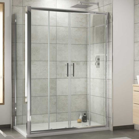 Nuie Pacific Chrome Double Sliding Door Shower Enclosure 1400x1000x6mm