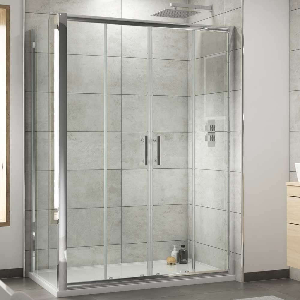 Nuie Pacific Chrome 1400mm Double Sliding Door Shower Enclosure