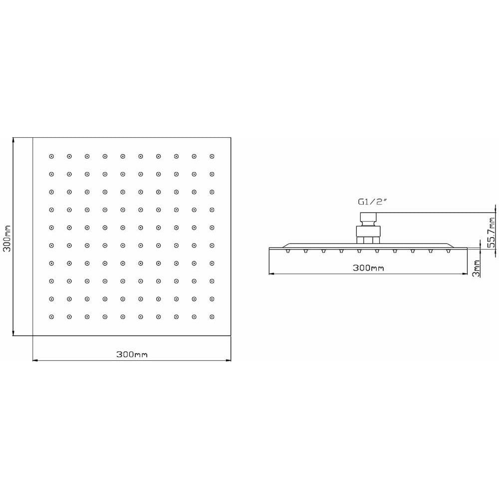 Nuie Volt Thermostatic Shower Mixer Valve, 300mm Head, Arm & Riser Kit PSKIT110