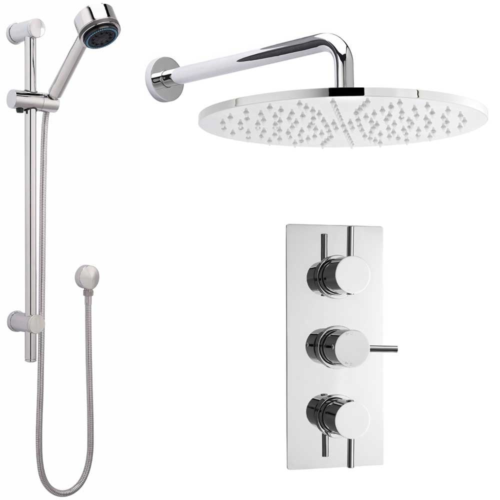 Nuie Quest Thermostatic Shower Mixer Valve, 300mm LED Head, Arm & Riser Kit PSKIT130