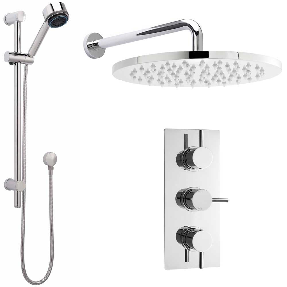 Nuie Quest Thermostatic Shower Mixer Valve, 200mm LED Head, Arm & Riser Kit PSKIT140