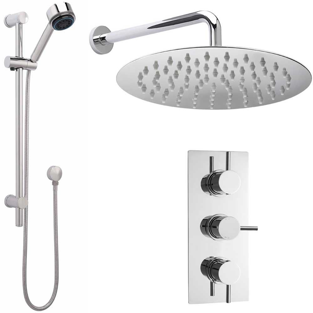 Nuie Quest Thermostatic Shower Mixer Valve, 200mm Head, Arm & Riser Kit PSKIT180