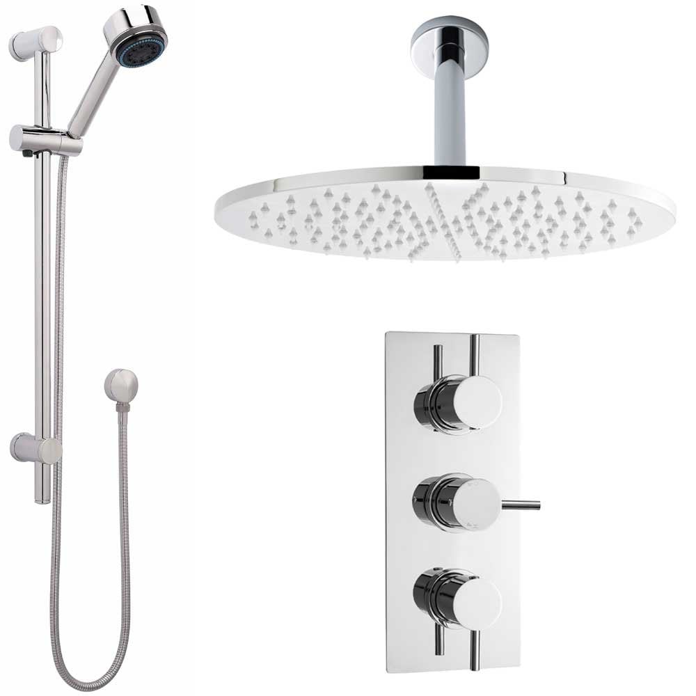 Nuie Quest Thermostatic Shower Mixer Valve, 300mm LED Head, Arm & Riser Kit