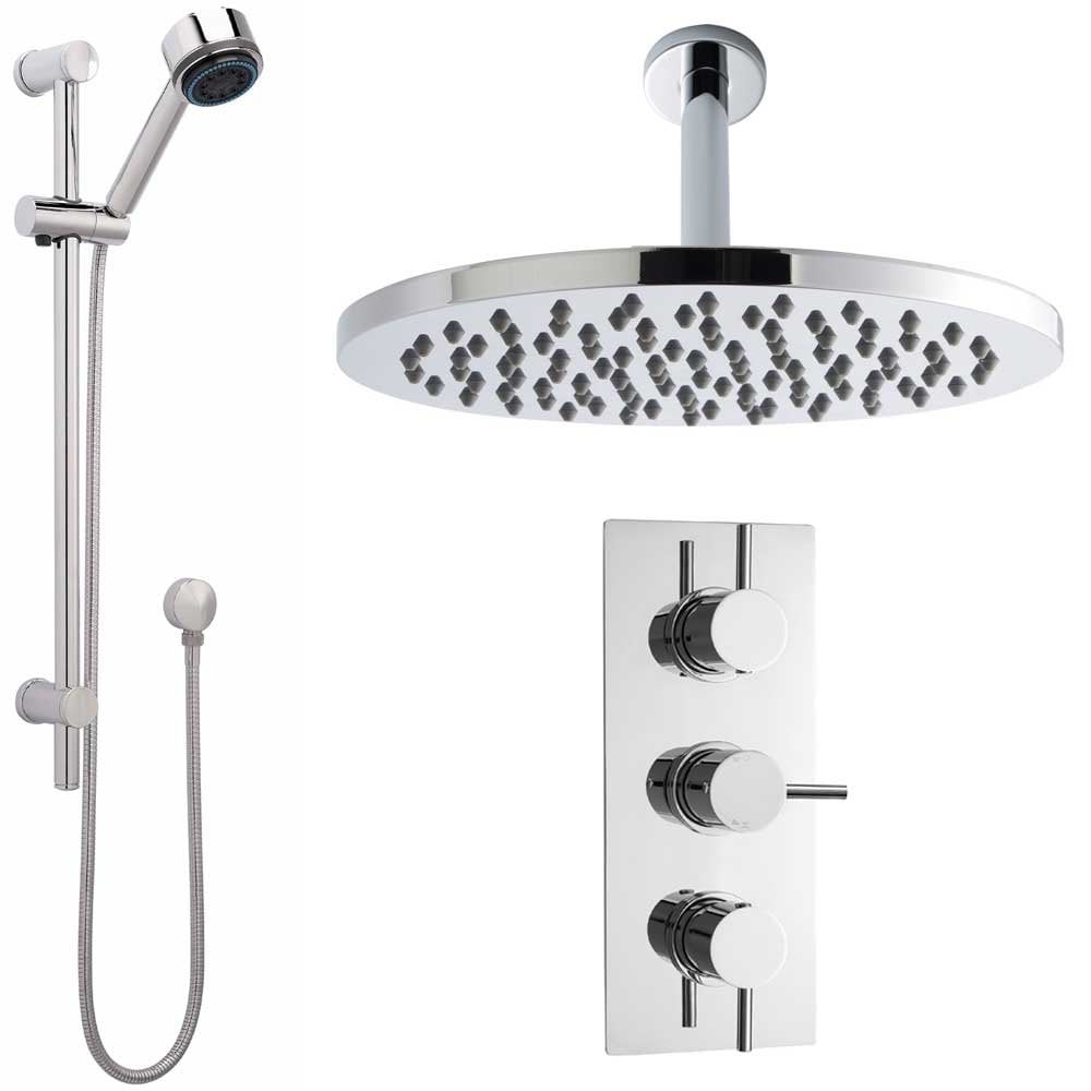 Nuie Quest Thermostatic Shower Mixer Valve, 200mm Head, Arm & Riser Kit PSKIT210