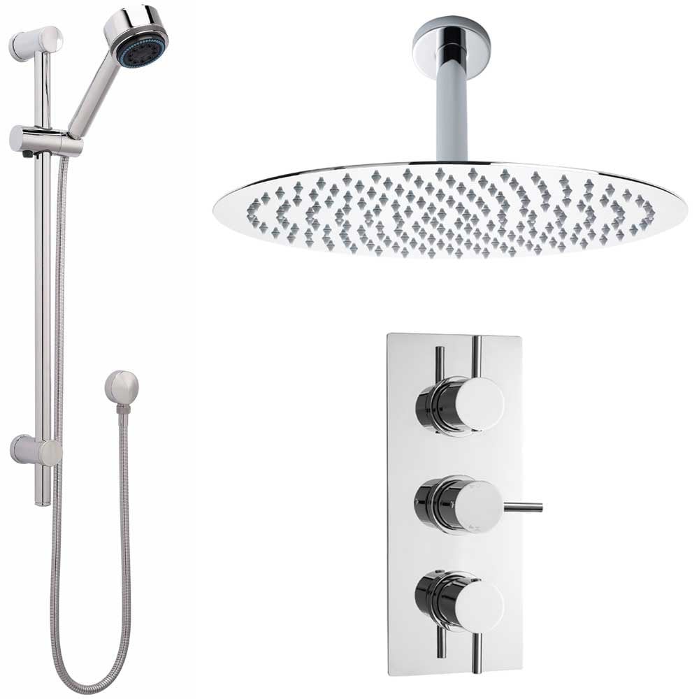 Nuie Quest Thermostatic Shower Mixer Valve, 400mm Head, Arm & Riser Kit