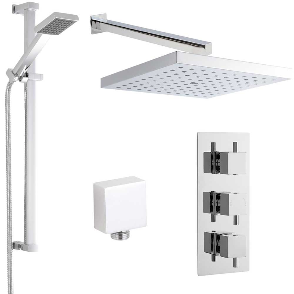 Nuie Volt Thermostatic Shower Mixer Valve, 200mm Head, Arm & Riser Kit PSKIT30