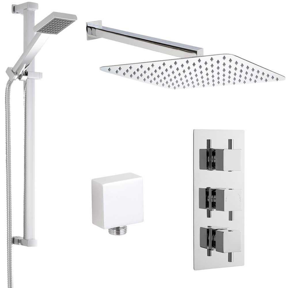 Nuie Volt Thermostatic Shower Mixer Valve, 400mm Head, Arm & Riser Kit