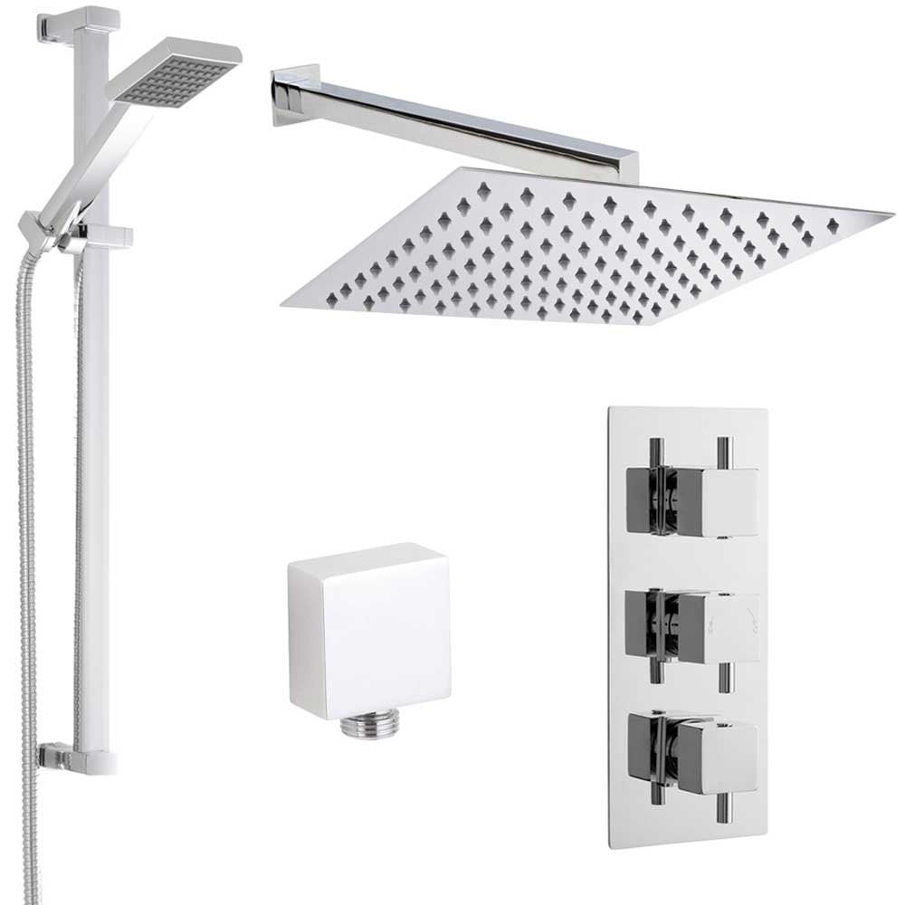 Nuie Volt Thermostatic Shower Mixer Valve, 300mm Head, Arm & Riser Kit