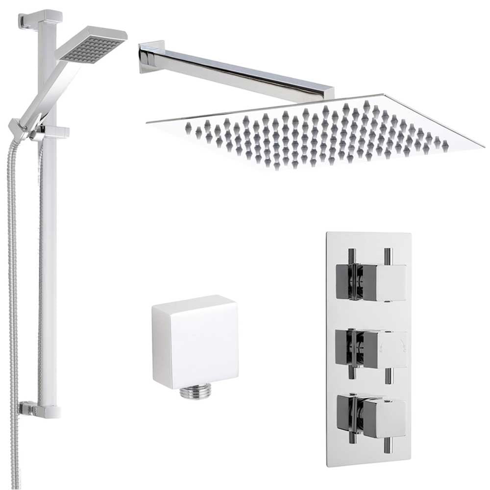 Nuie Volt Thermostatic Shower Mixer Valve, 200mm Head, Arm & Riser Kit PSKIT60