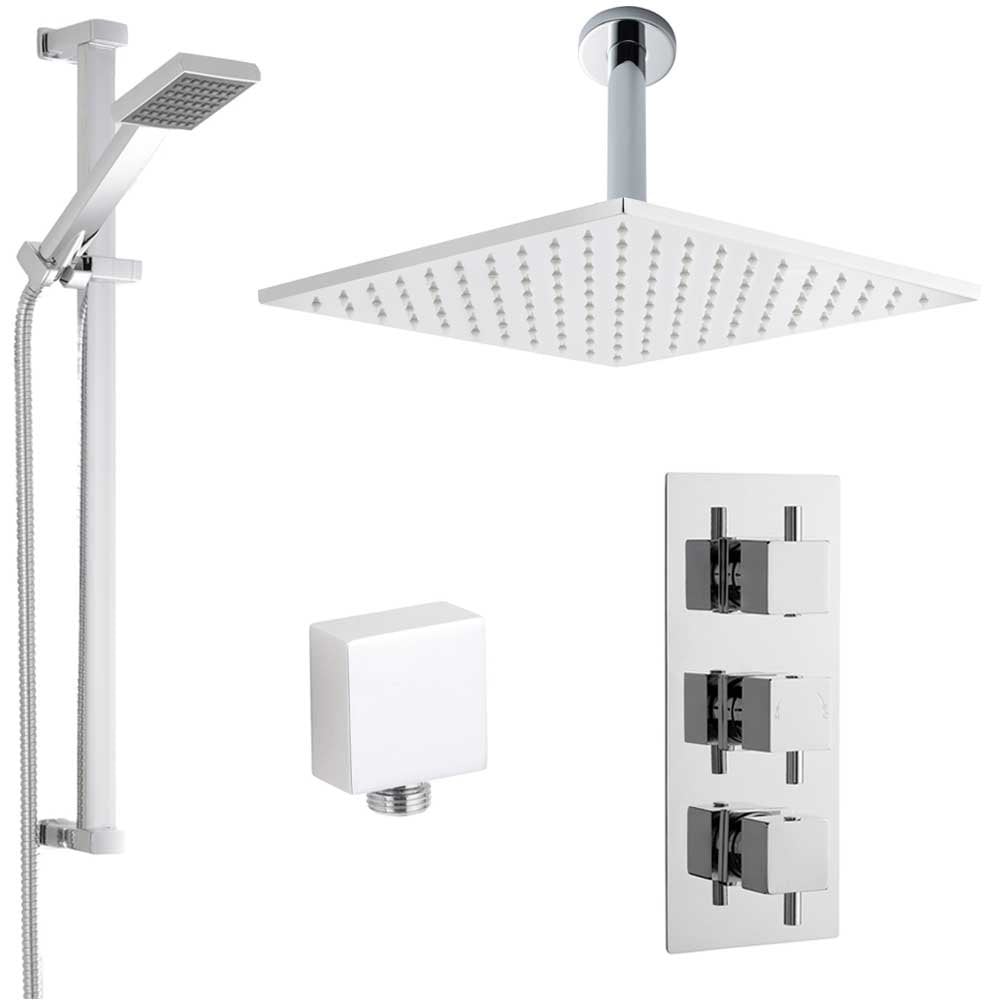 Nuie Volt Thermostatic Shower Mixer Valve, 300mm LED Head, Arm & Riser Kit
